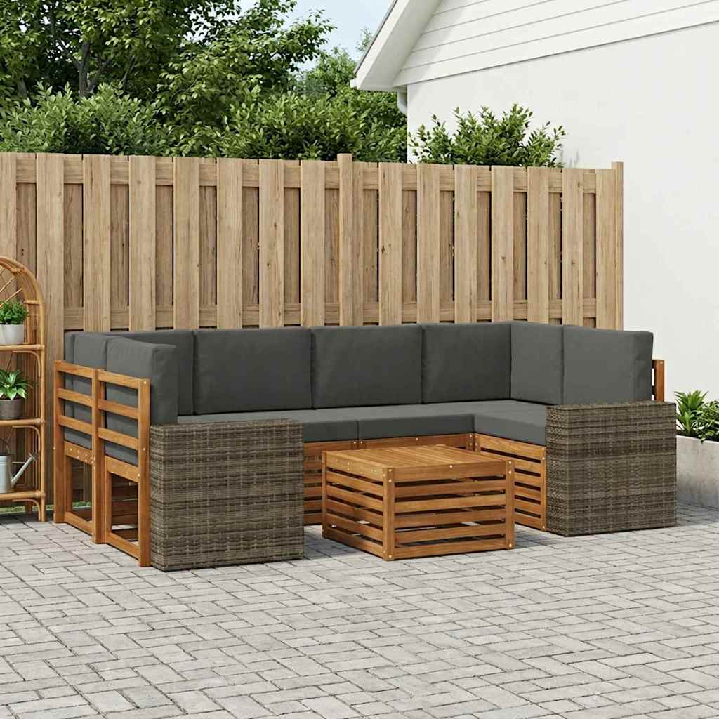 Outdoor-Sofagarnitur mit Kissen 7 pcs Natur und Anthrazit