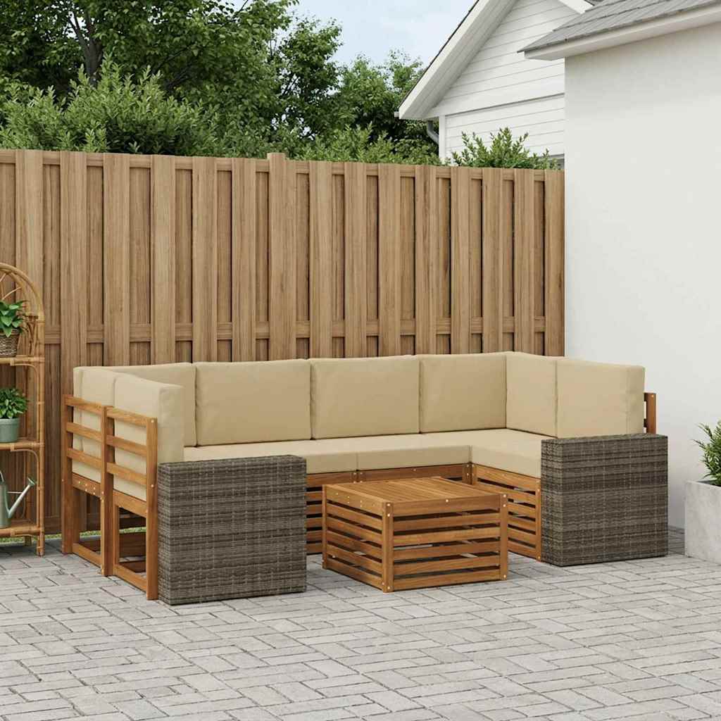 Outdoor-Sofagarnitur 7 stk. Natur und Beige Massivholz Akazie