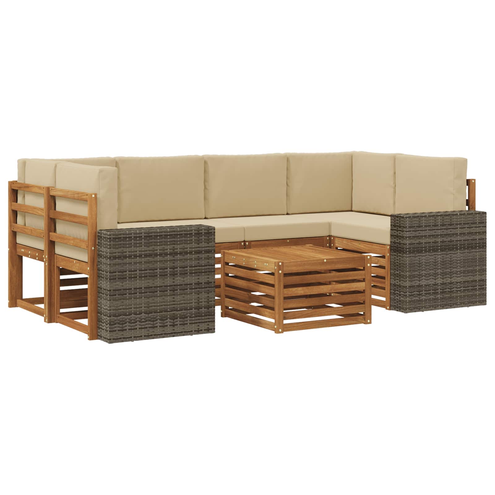 Outdoor-Sofagarnitur 7 stk. Natur und Beige Massivholz Akazie
