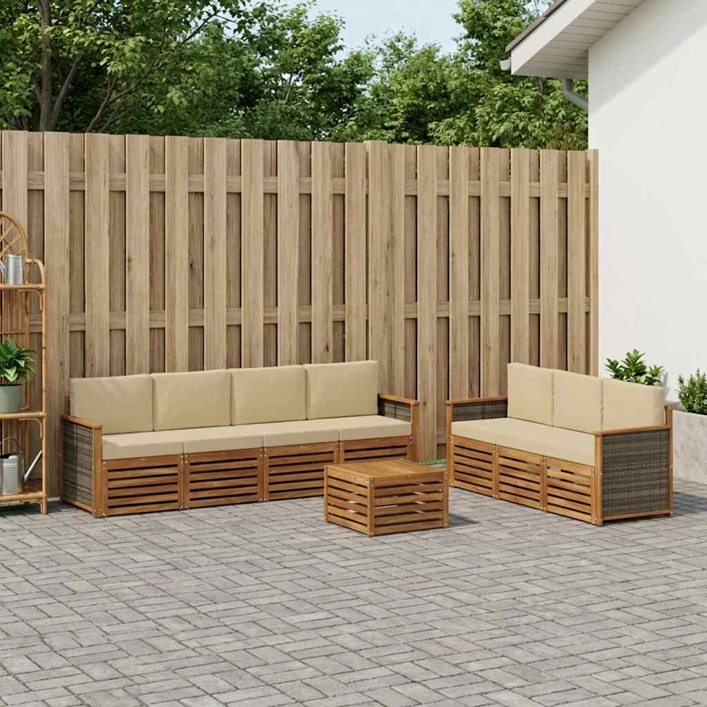 Sofagarnituren 8 stk. Natur und Beige Massivholz Akazie