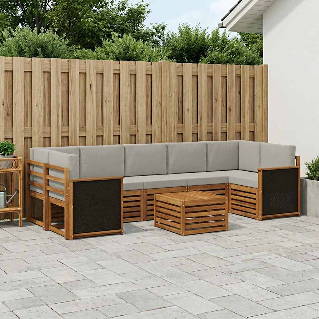 Outdoor-Sofagarnitur mit Kissen 8 pcs Natürlich und Hellgrau