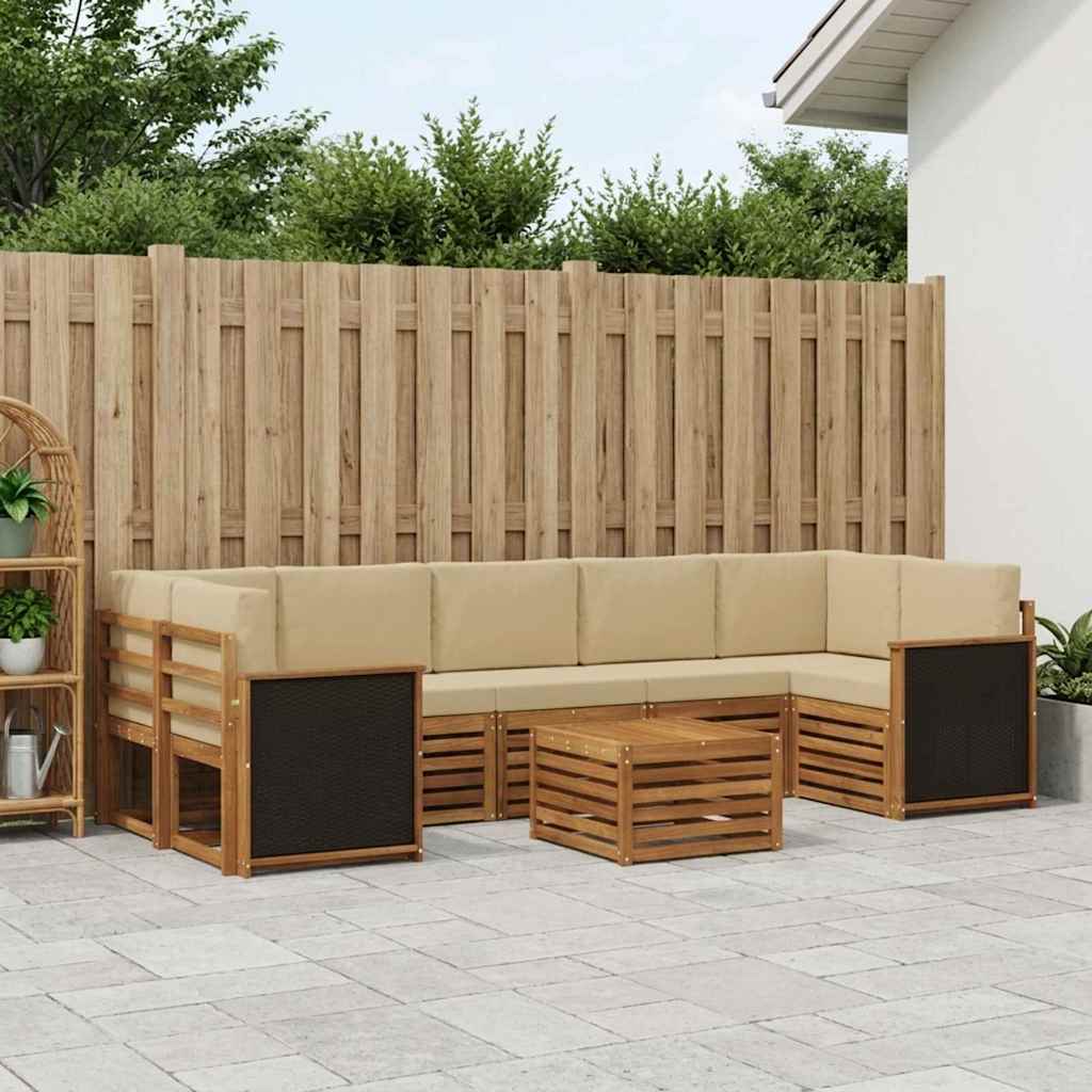 Outdoor-Sofagarnitur 8 stk. Natur und Beige Massivholz Akazie