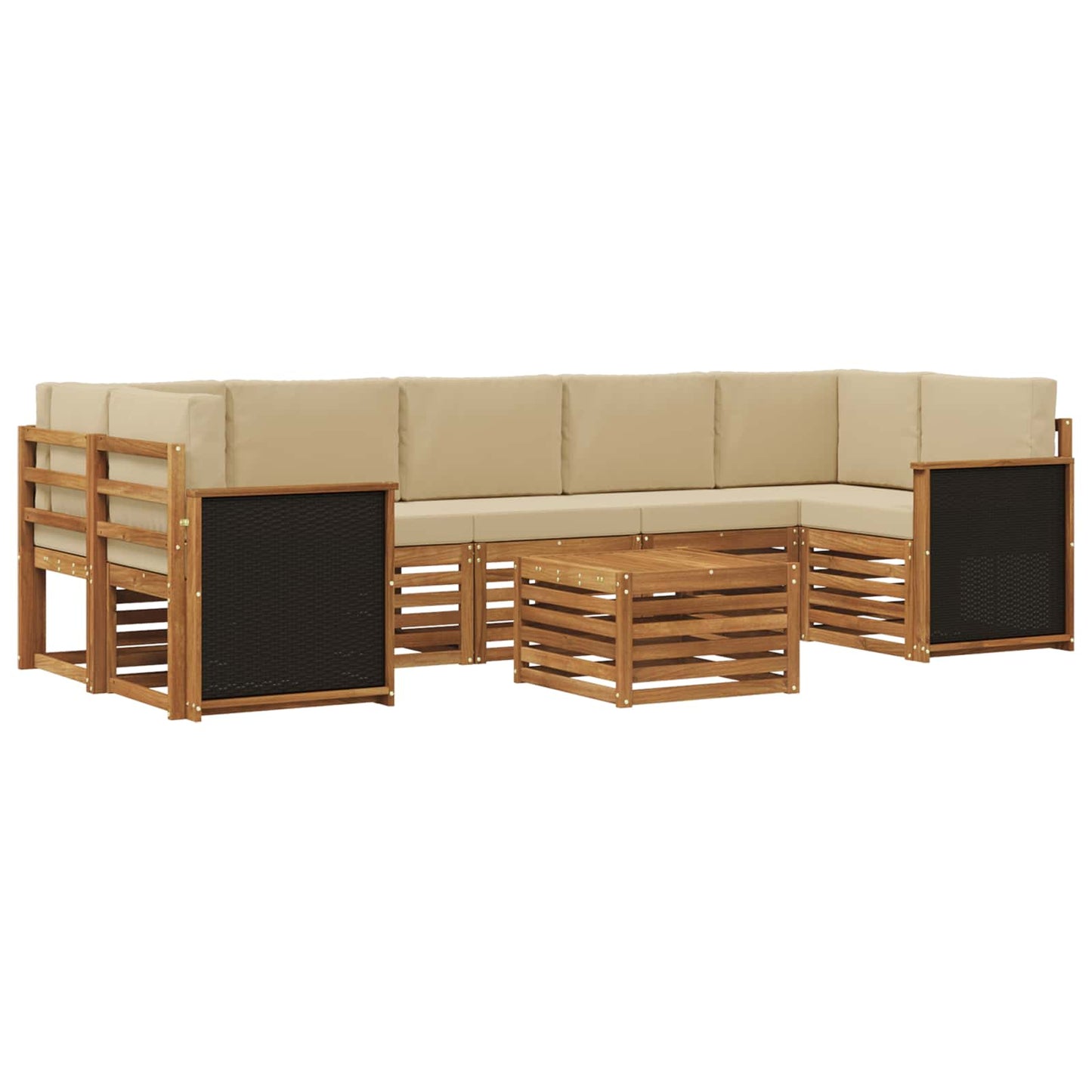 Outdoor-Sofagarnitur 8 stk. Natur und Beige Massivholz Akazie