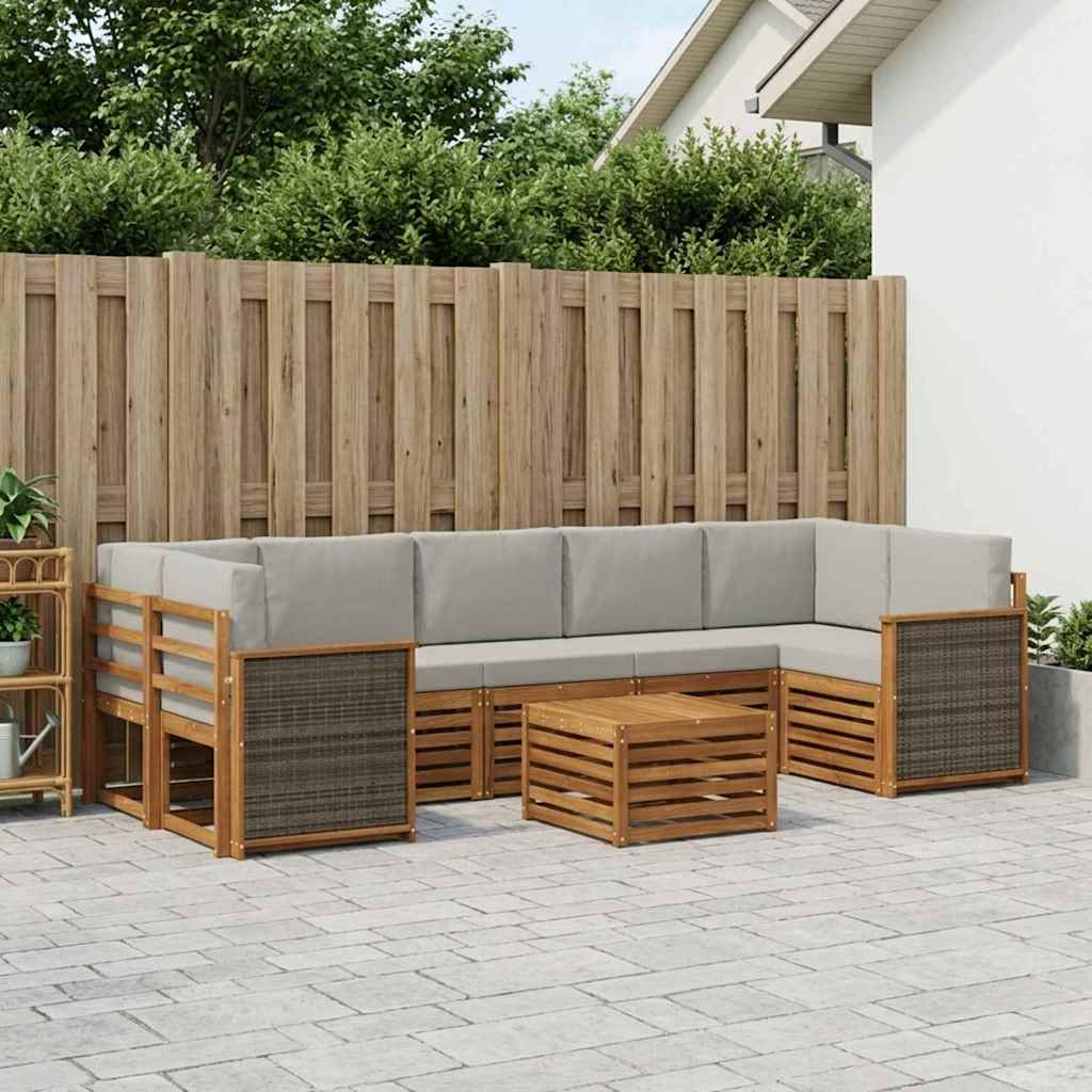 Outdoor-Sofagarnitur mit Kissen 8 pcs Natürlich und Hellgrau