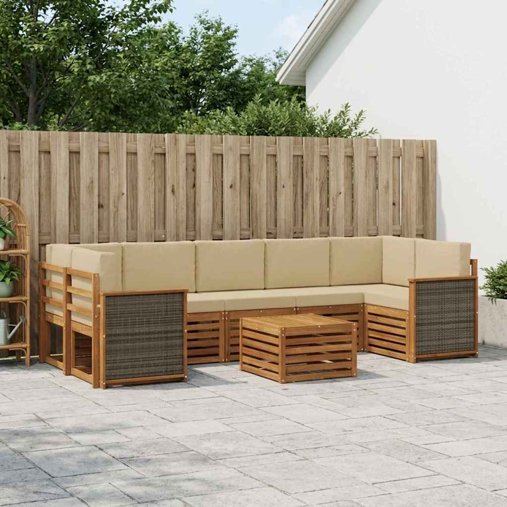 Outdoor-Sofagarnitur 8 pcs Natur und Beige Massivholz Akazie