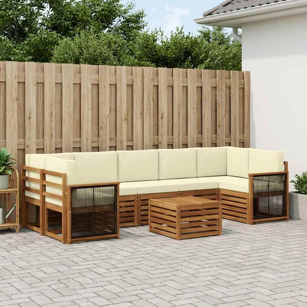 Outdoor-Sofagarnitur 8 pcs Natur und Creme Massivholz Akazie