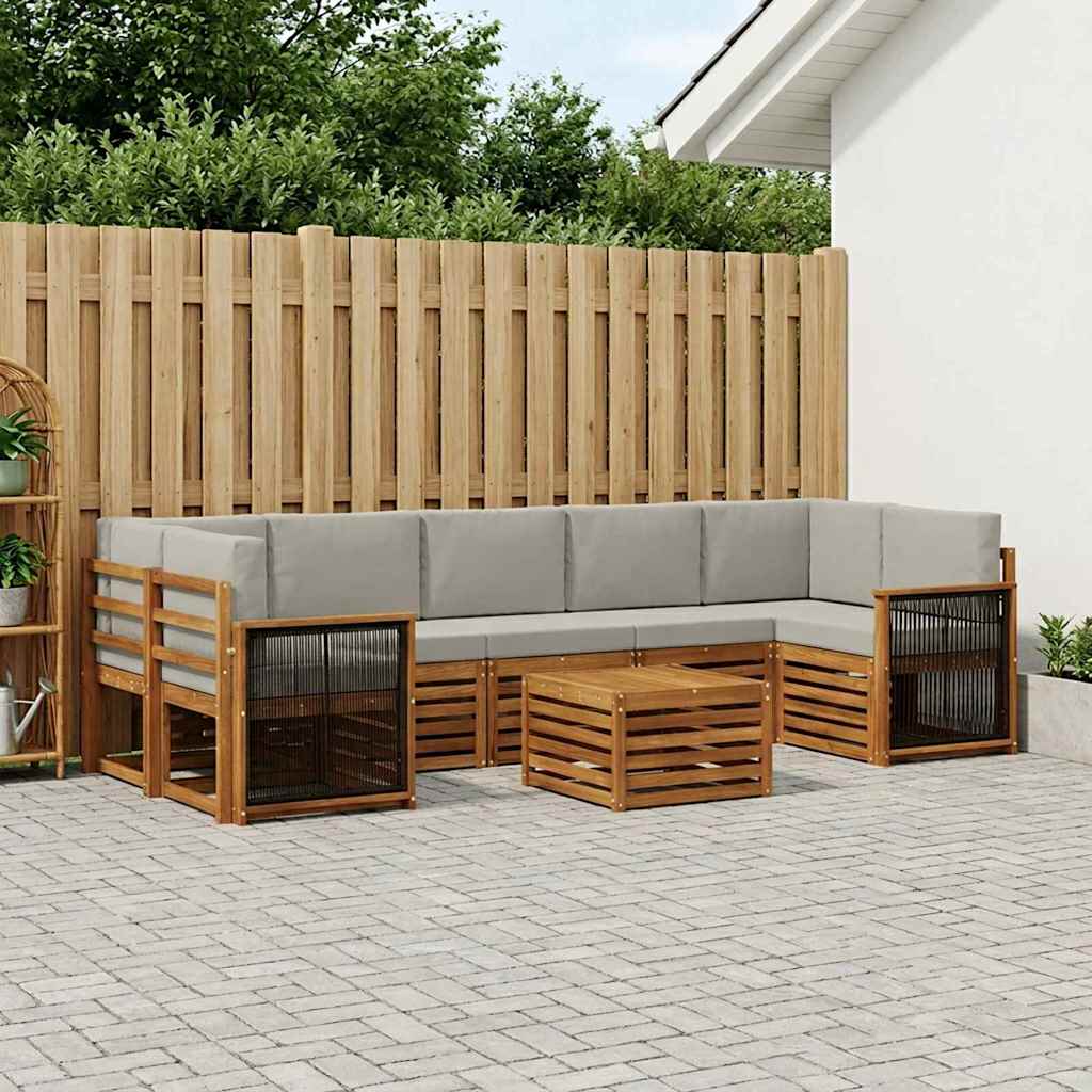 Outdoor-Sofagarnitur mit Kissen 8 pcs Natürlich und Hellgrau