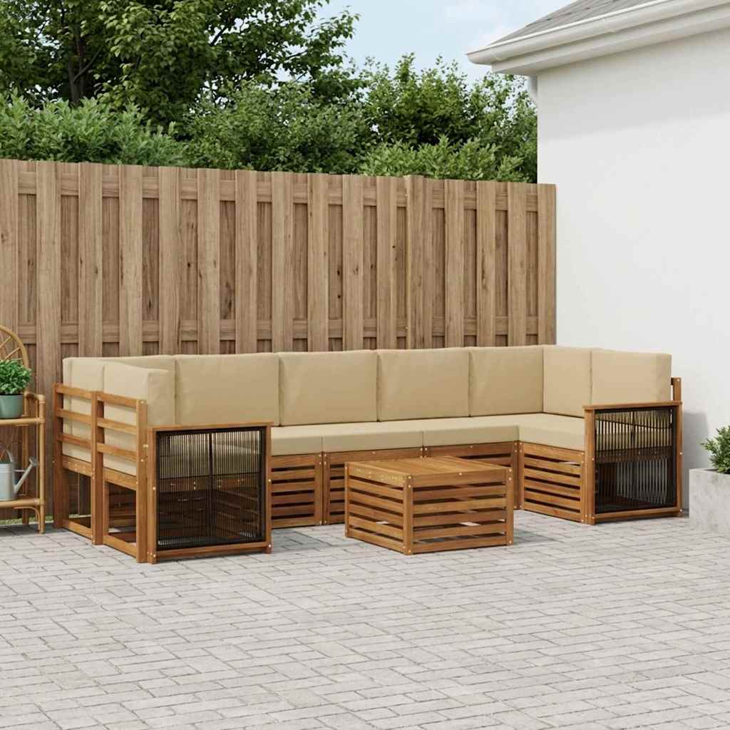 Outdoor-Sofagarnitur 8 stk. Natur und Beige Massivholz Akazie