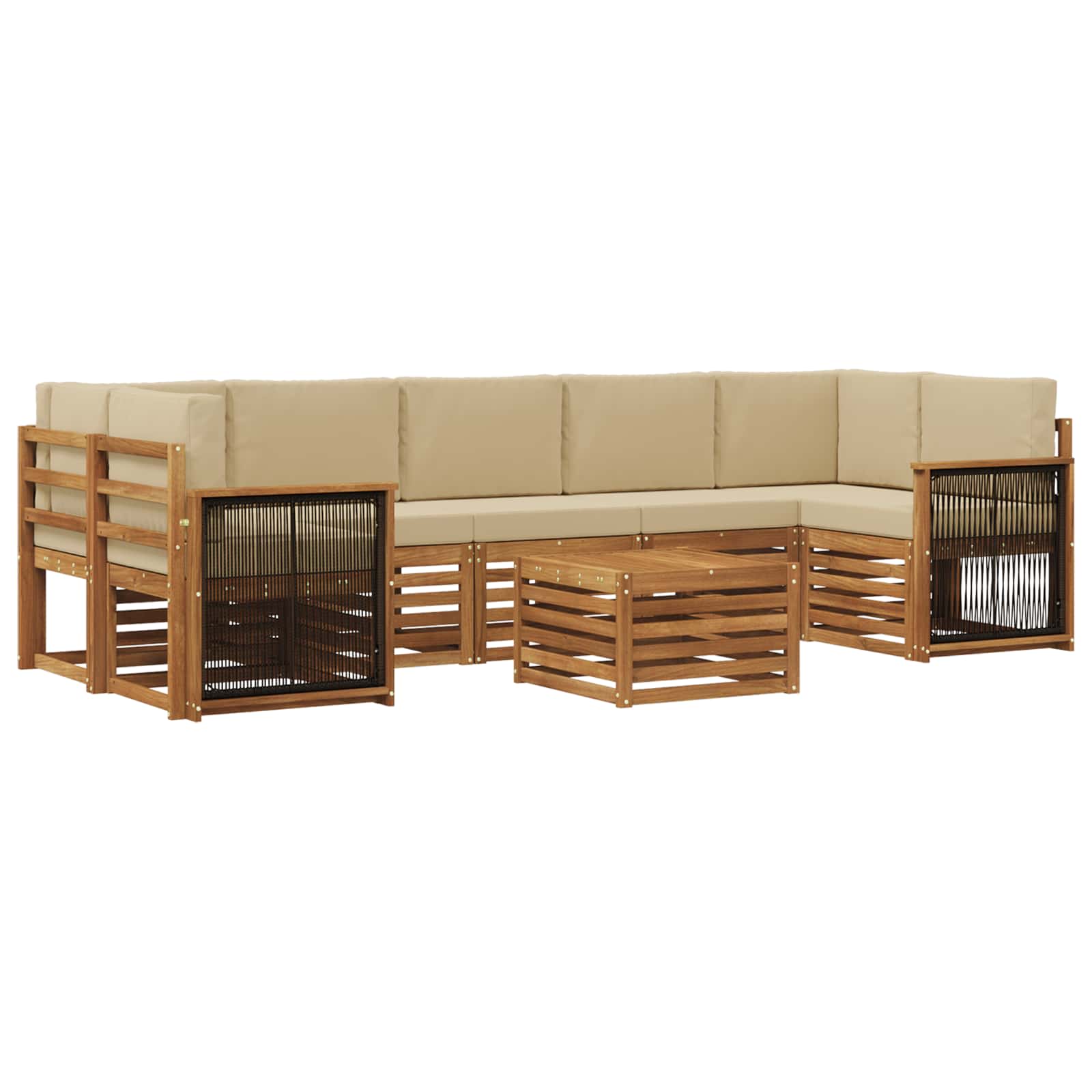 Outdoor-Sofagarnitur 8 stk. Natur und Beige Massivholz Akazie