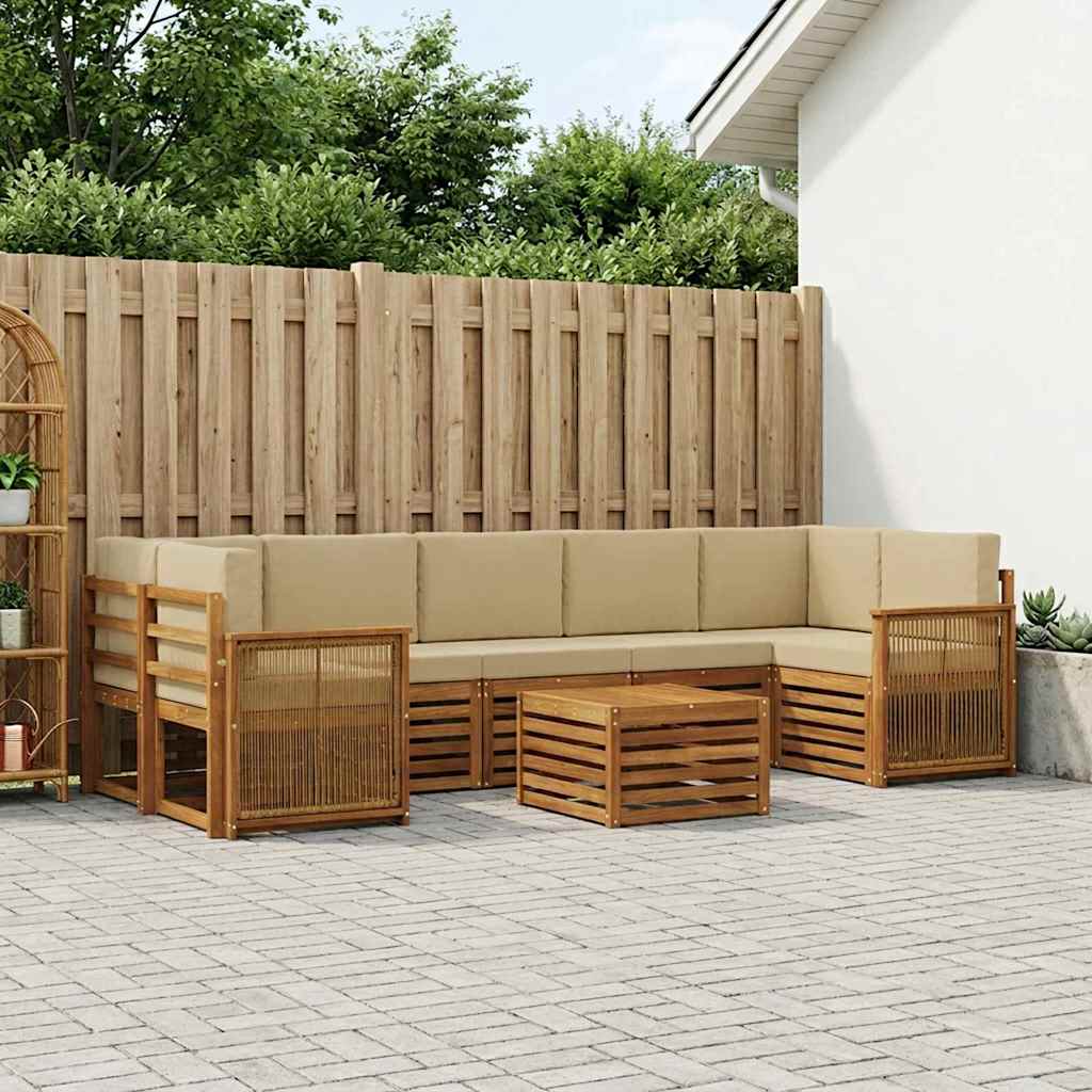 Outdoor-Sofagarnitur 8 stk. Natur und Beige Massivholz Akazie