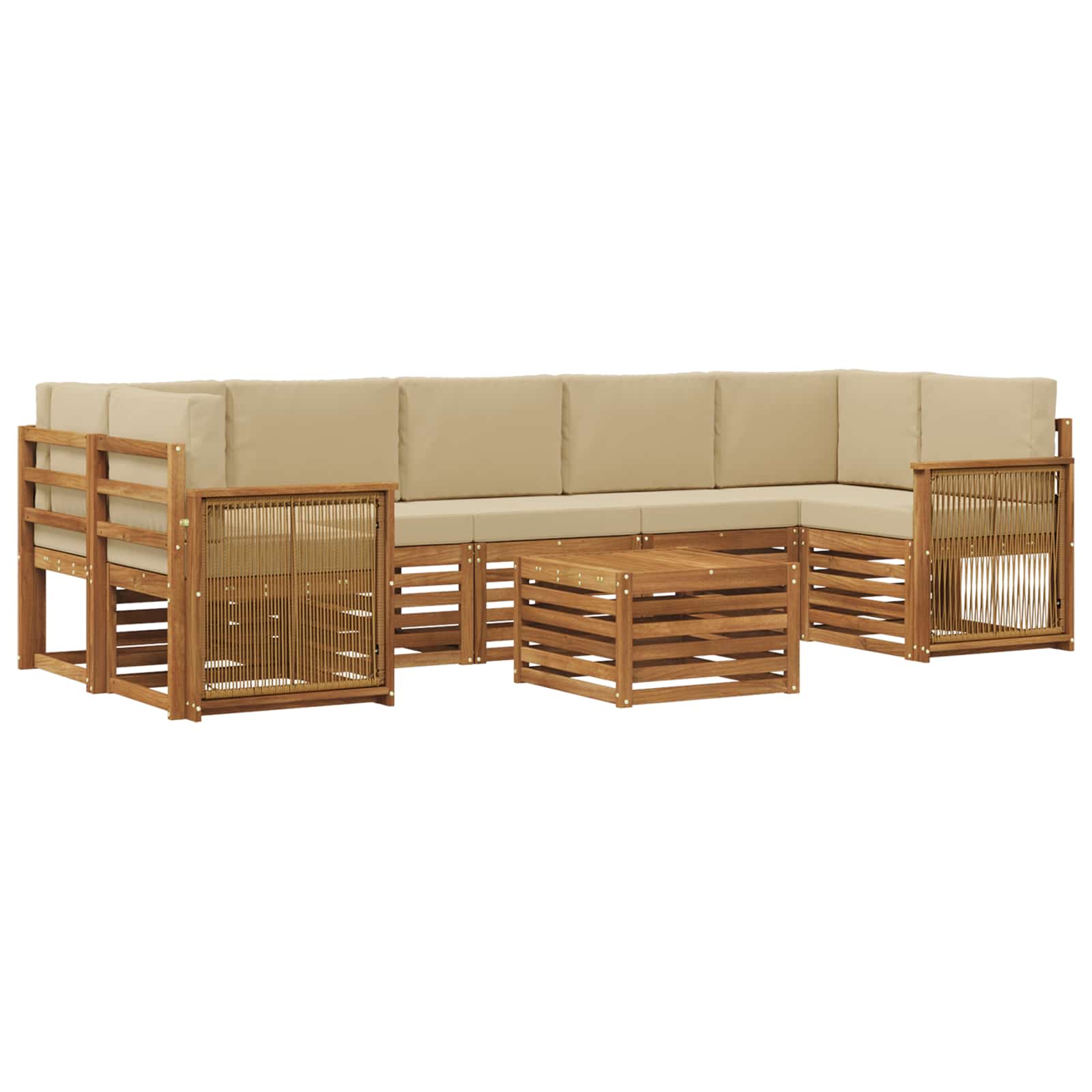 Outdoor-Sofagarnitur 8 stk. Natur und Beige Massivholz Akazie