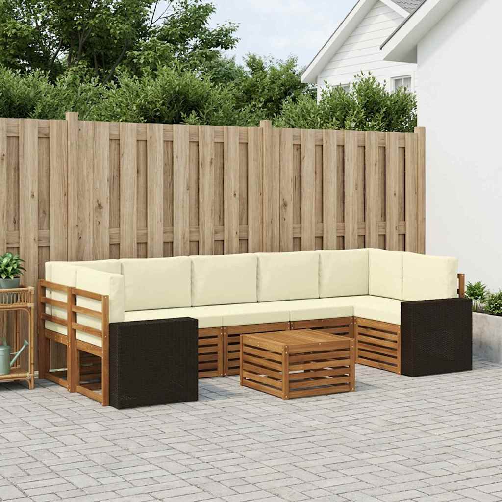 Outdoor-Sofagarnitur 8 pcs Natur und Creme Massivholz Akazie