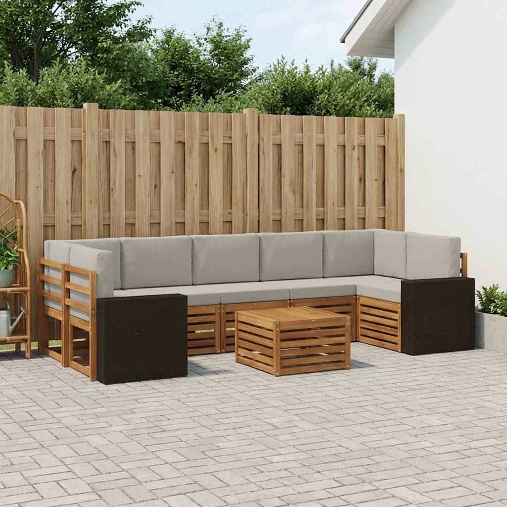 Outdoor-Sofagarnitur mit Kissen 8 pcs Natürlich und Hellgrau