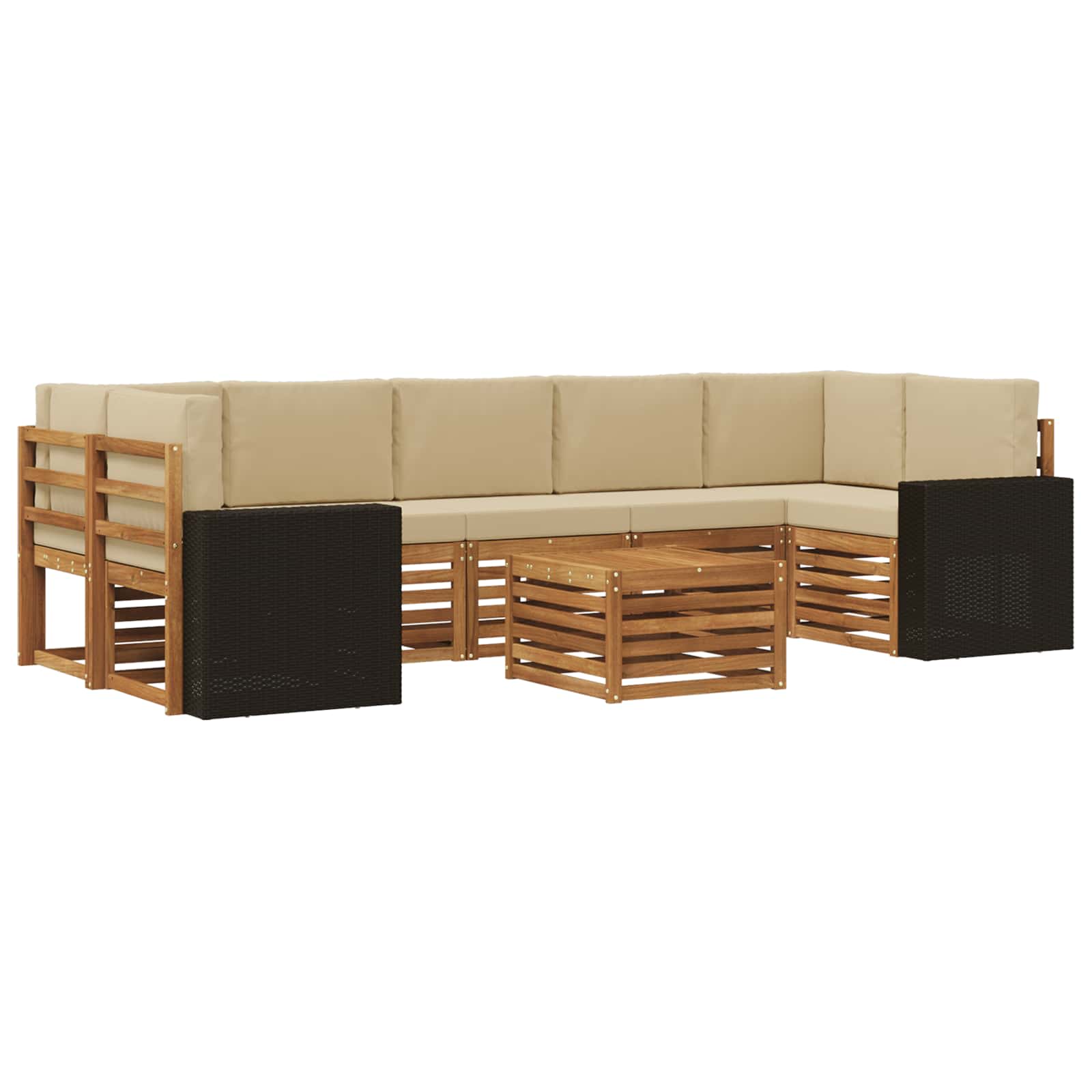 Outdoor-Sofagarnitur 8 stk. Natur und Beige Massivholz Akazie