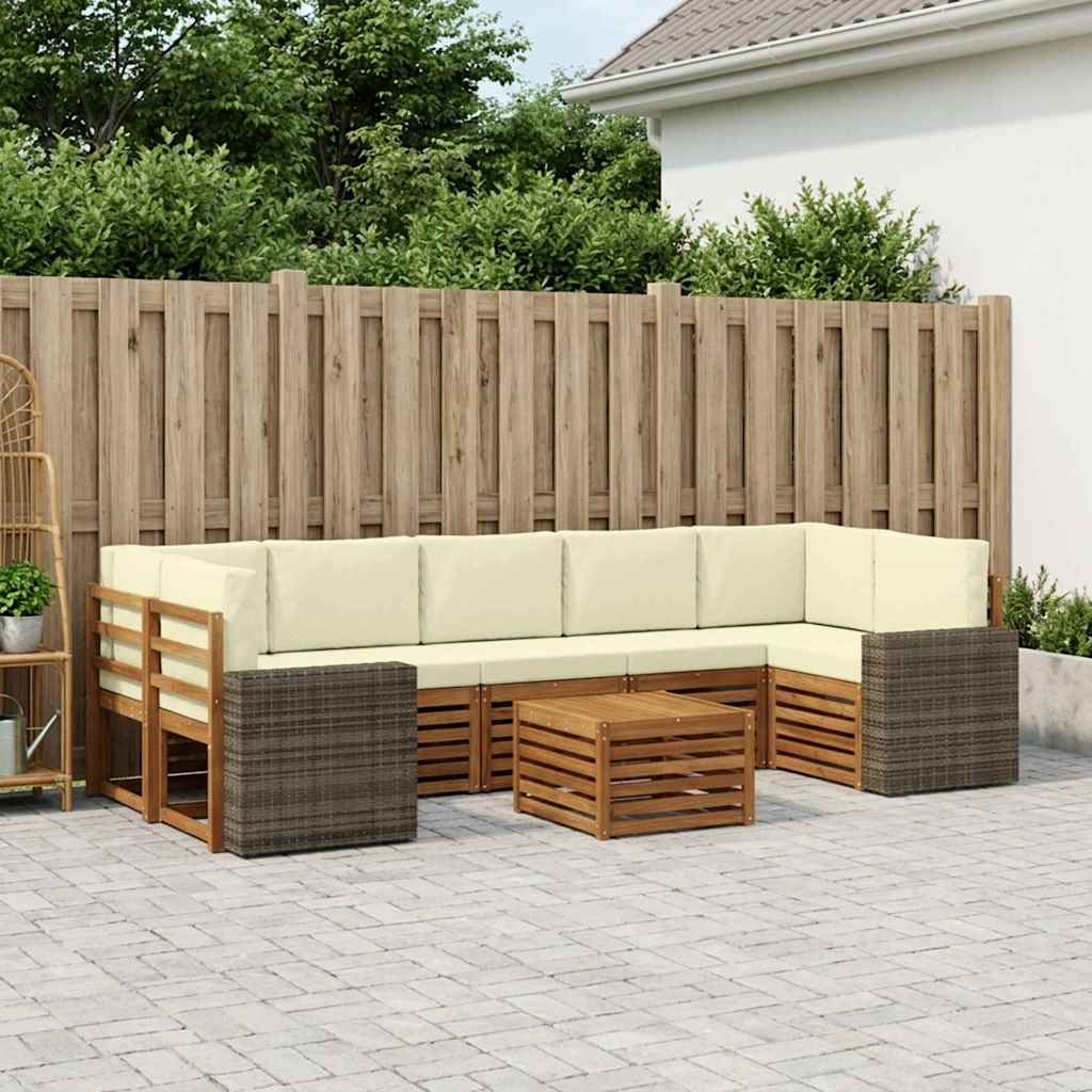 Outdoor-Sofagarnitur 8 pcs Natur und Creme Massivholz Akazie