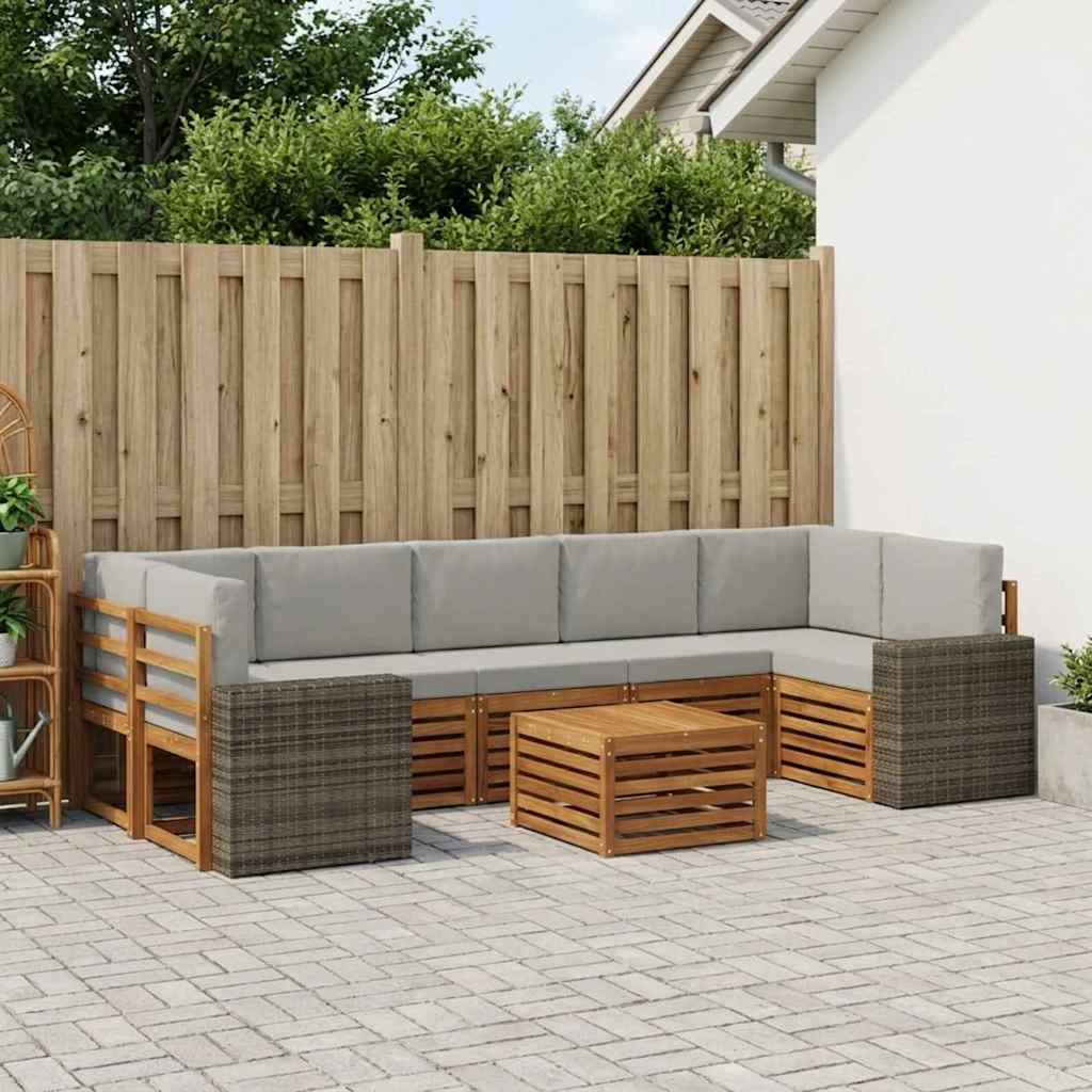 Outdoor-Sofagarnitur mit Kissen 8 pcs Natürlich und Hellgrau