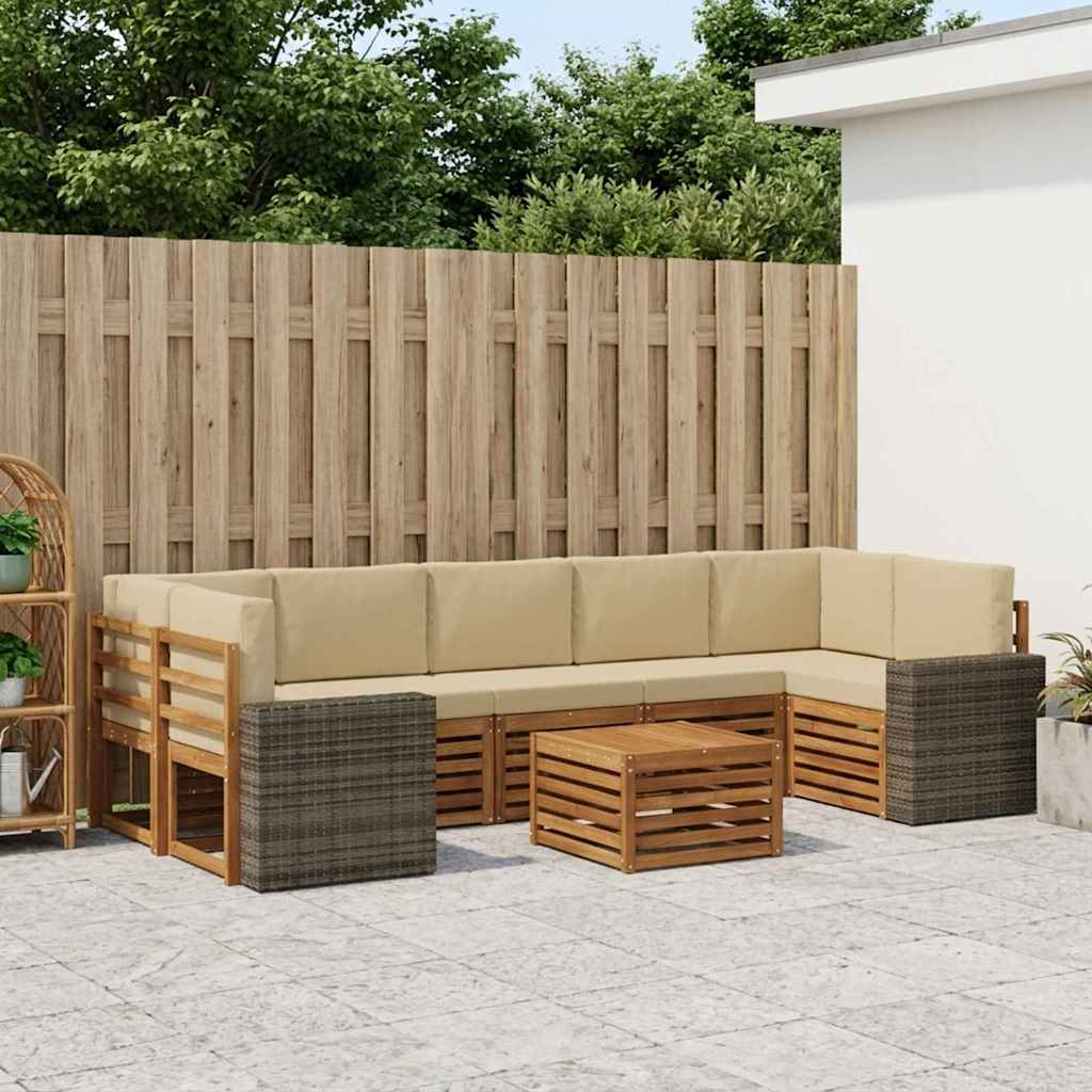 Outdoor-Sofagarnitur 8 pcs Natur und Beige Massivholz Akazie