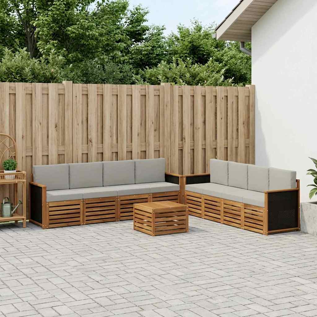 Outdoor-Sofagarnitur 9 stk. Natur und Hellgrau