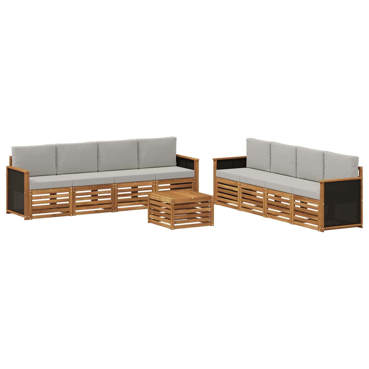 Outdoor-Sofagarnitur 9 stk. Natur und Hellgrau