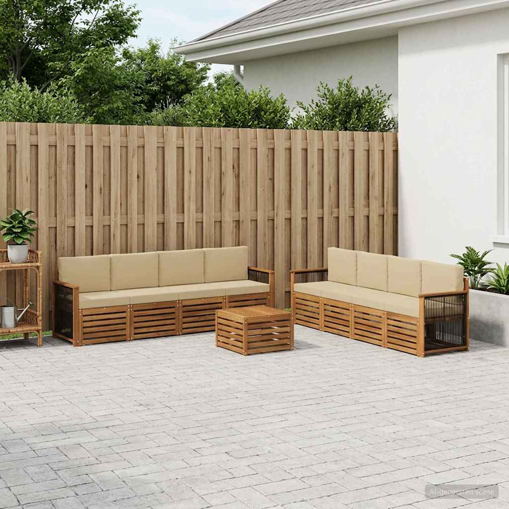 Outdoor-Sofagarnitur 9 stk. Natur und Beige
