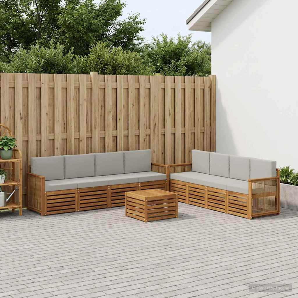 Outdoor-Sofagarnitur 9 stk. Natur und Hellgrau