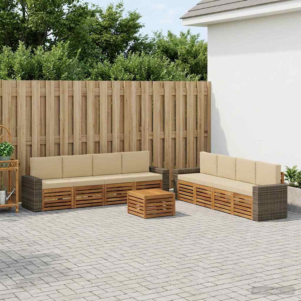 Outdoor-Sofagarnitur 9 stk. Natur und Beige