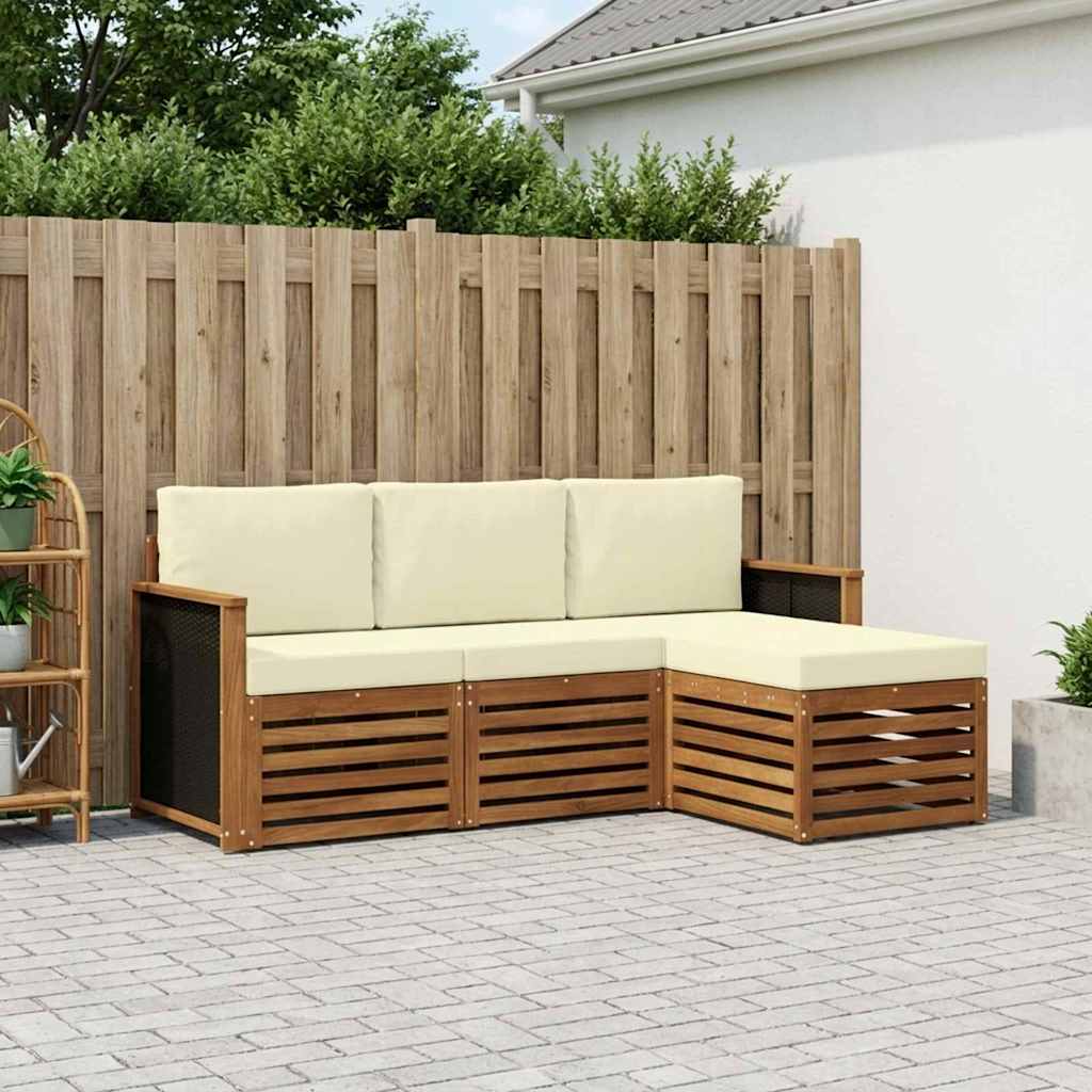 Outdoor-Sofagarnitur mit Kissen 4 pcs Natur und Creme