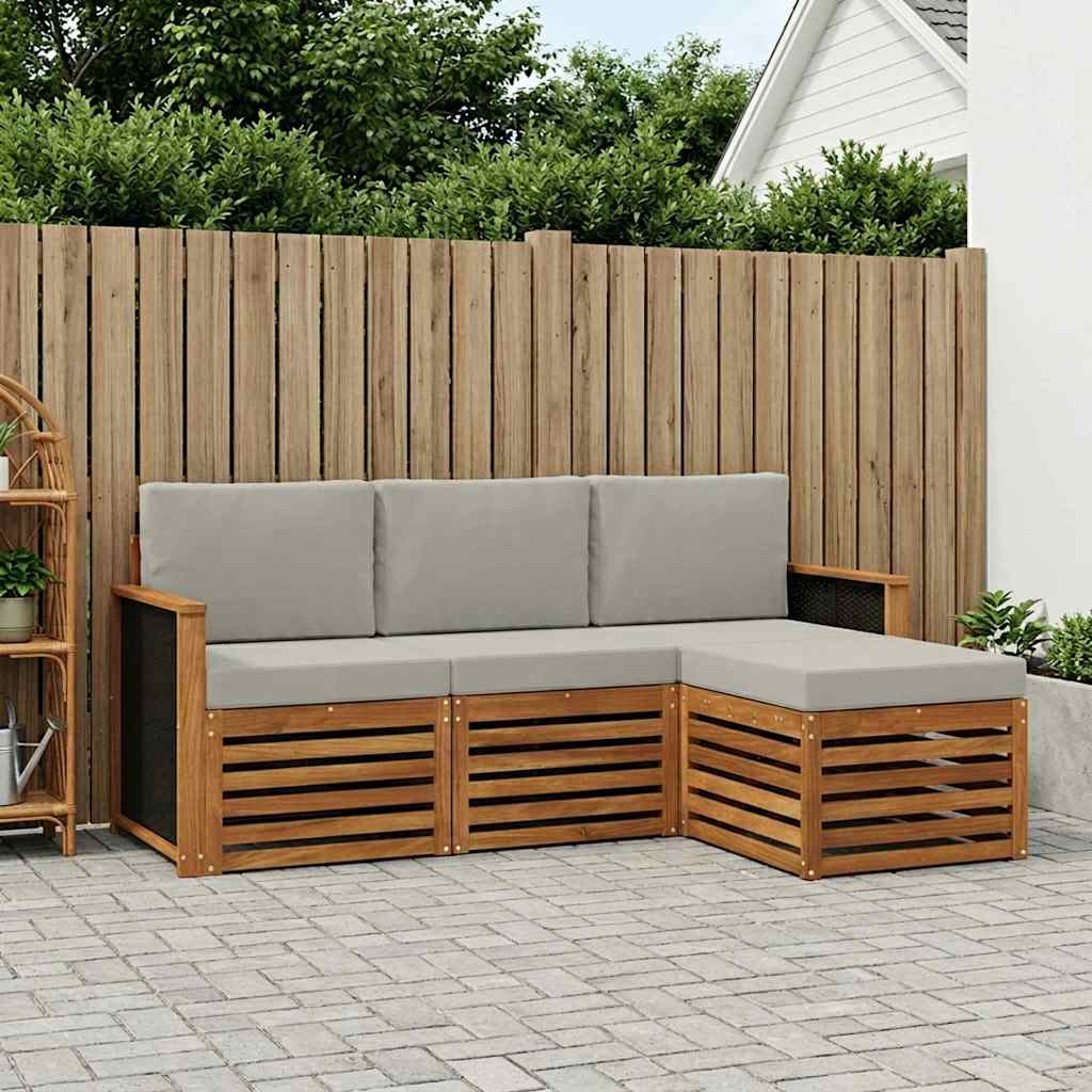Outdoor-Sofagarnitur 4 stk. Natürlich und Hellgrau
