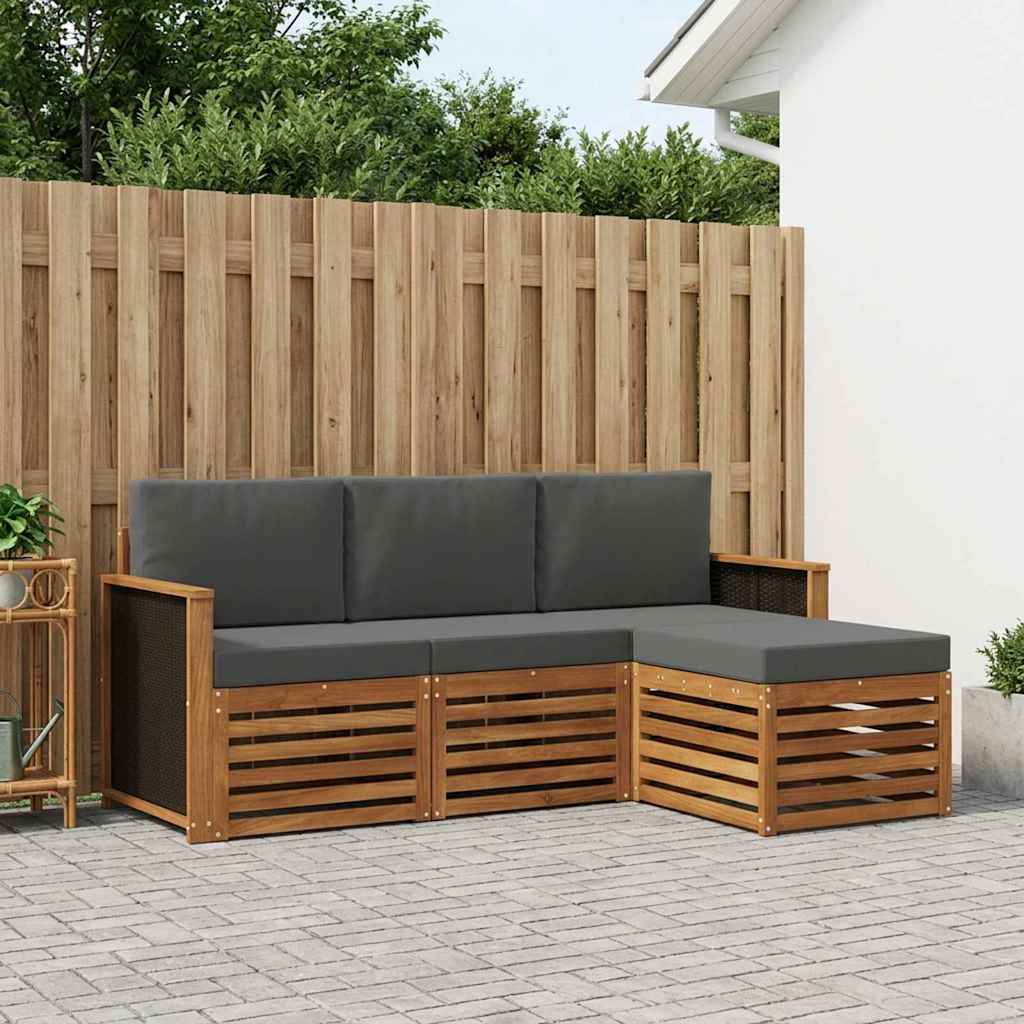Outdoor-Sofagarnitur mit Kissen 4 pcs Natur und Anthrazit