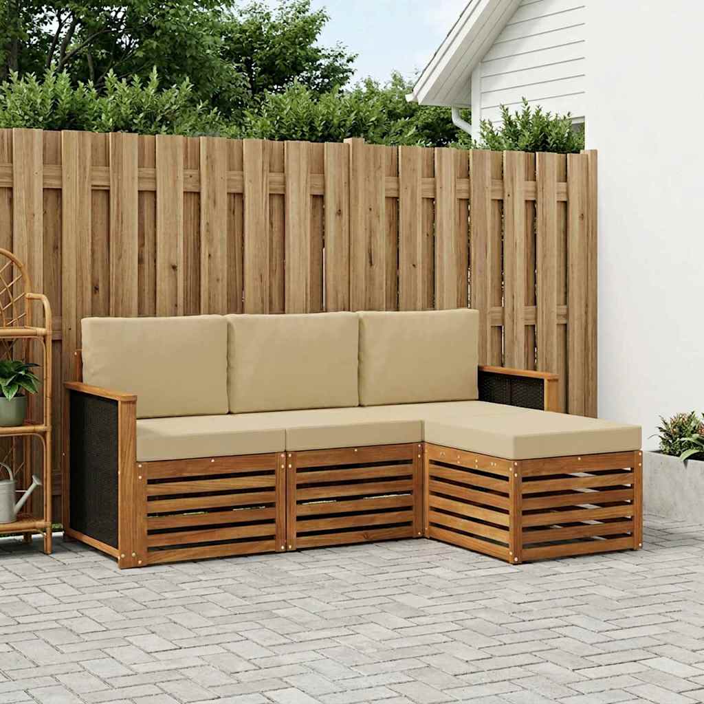 Outdoor-Sofagarnitur 4 stk. Natur und Beige