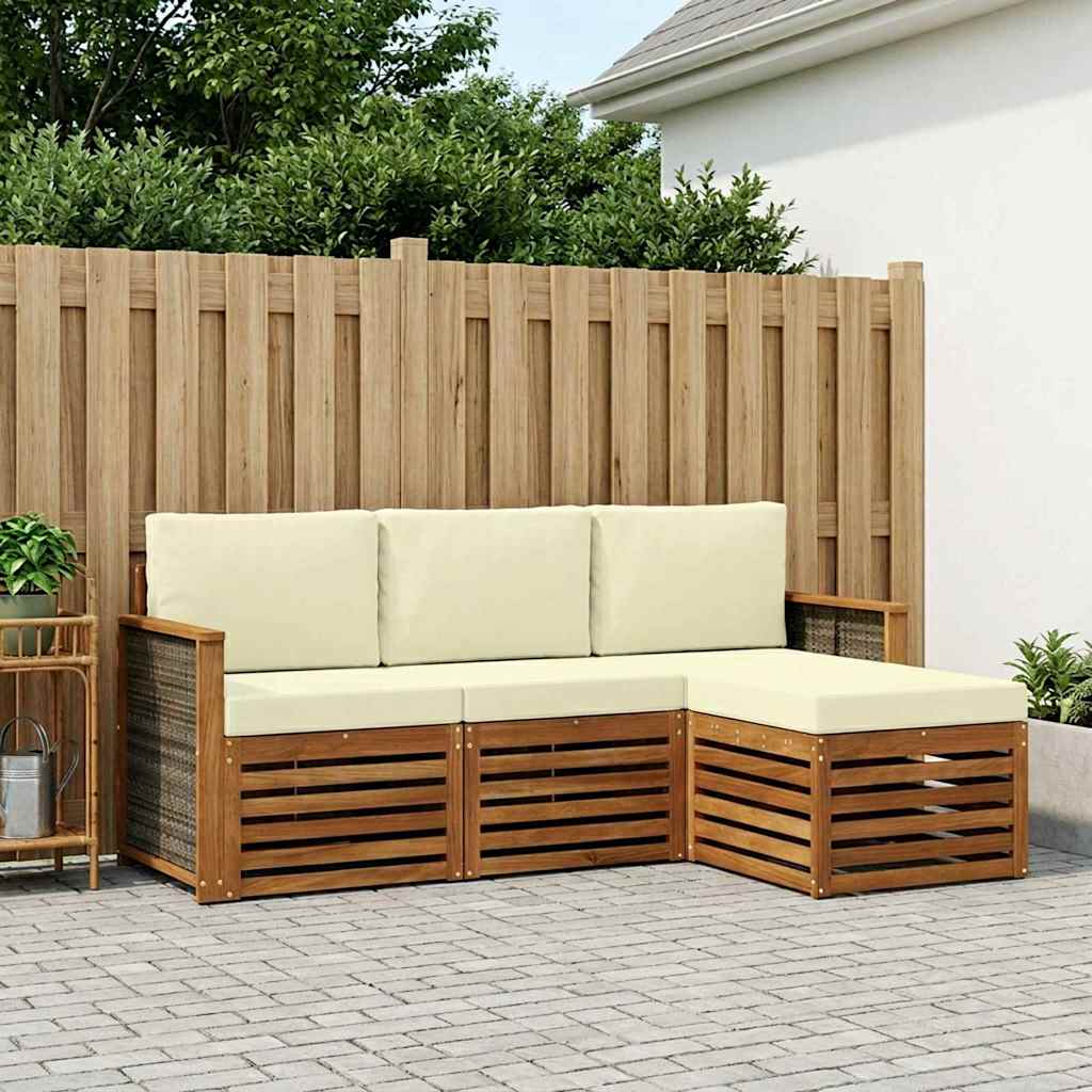 Outdoor-Sofagarnitur mit Kissen 4 pcs Natur und Creme