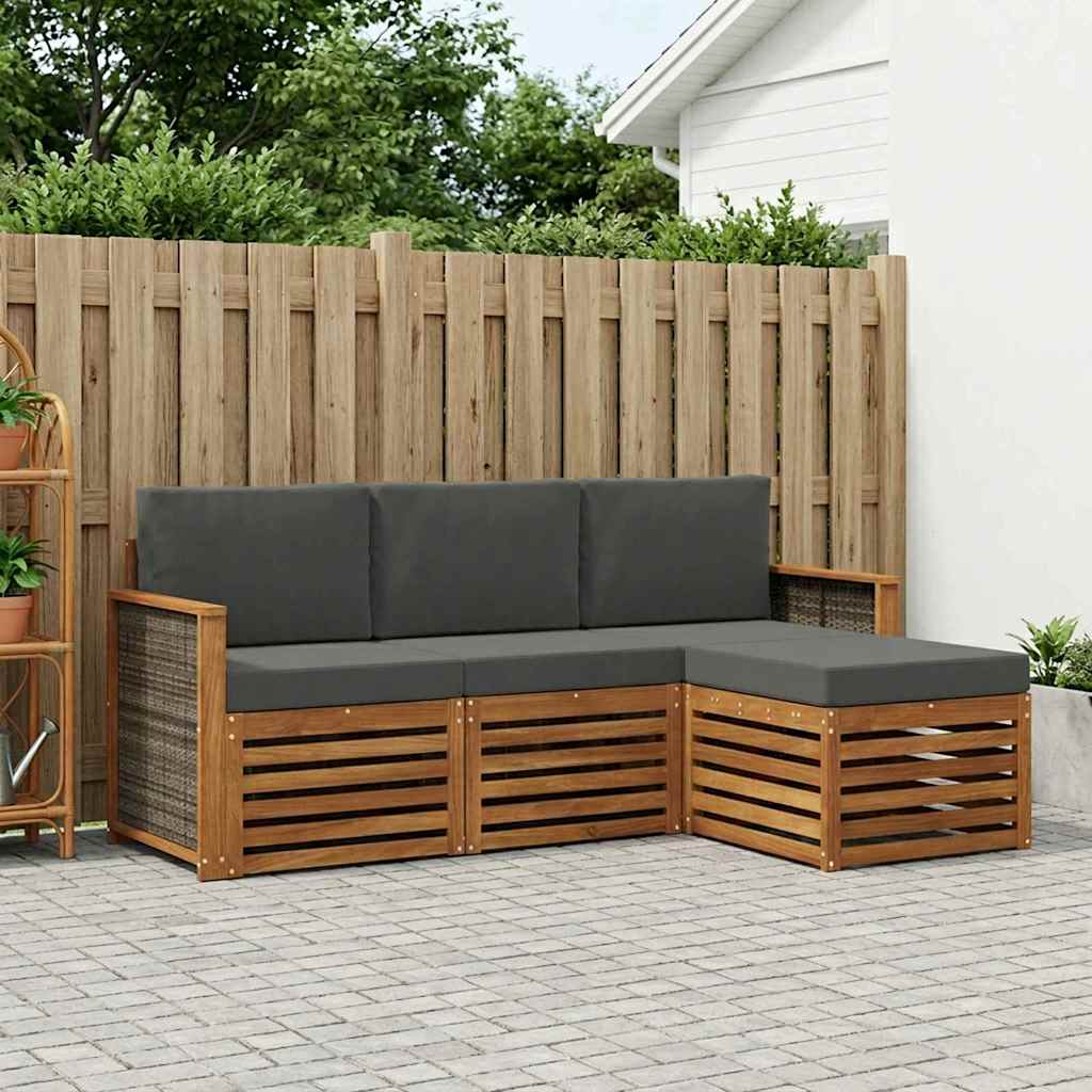 Outdoor-Sofagarnitur mit Kissen 4 pcs Natur und Anthrazit