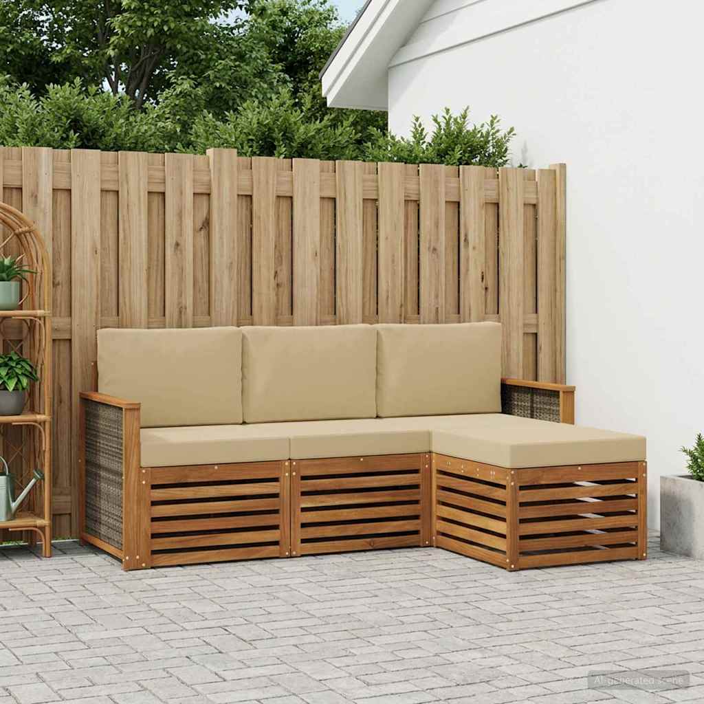 Outdoor-Sofagarnitur 4 stk. Natur und Beige