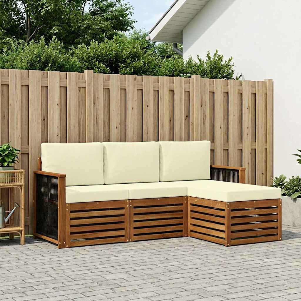 Outdoor-Sofagarnitur mit Kissen 4 pcs Natur und Creme