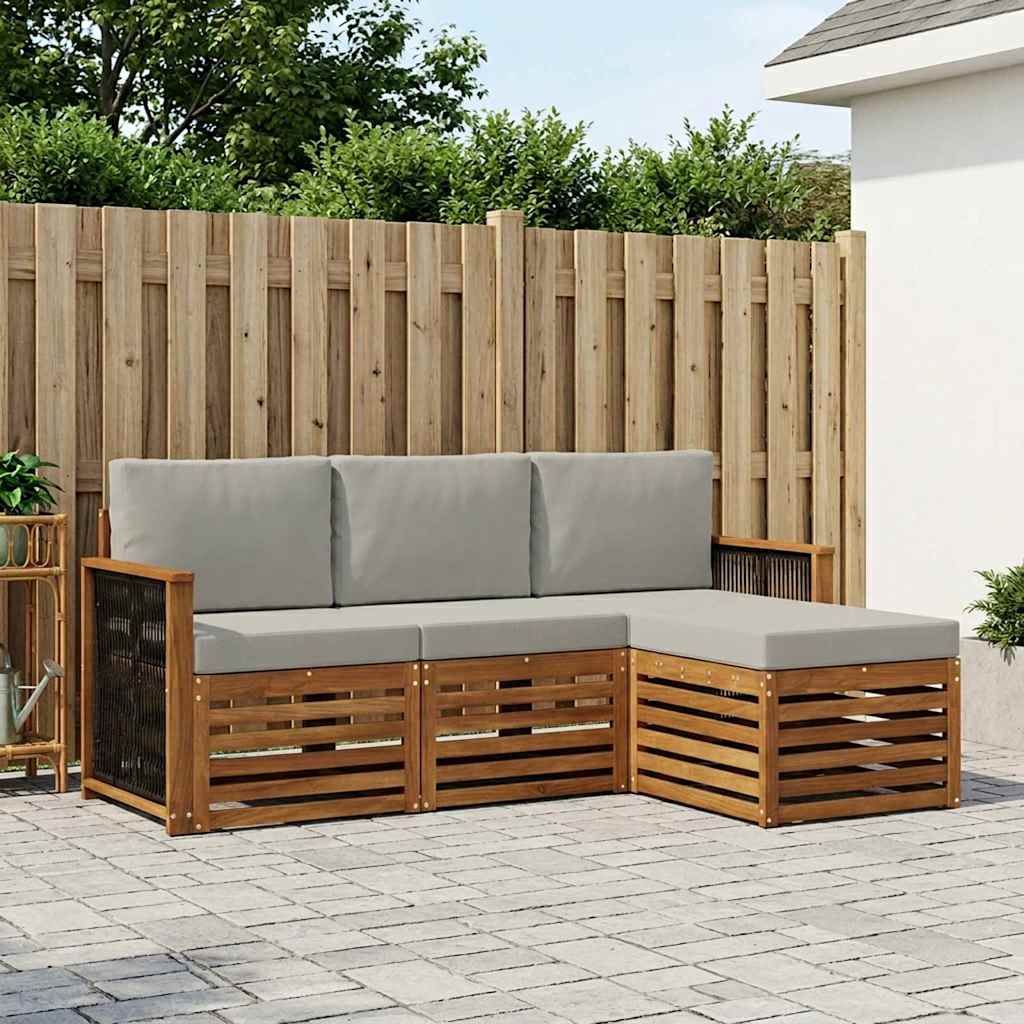 Outdoor-Sofagarnitur 4 stk. Natürlich und Hellgrau