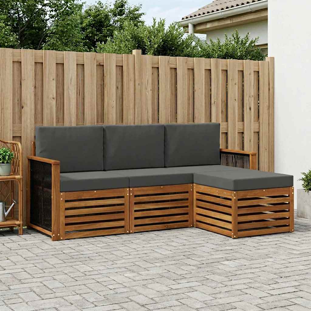 Outdoor-Sofagarnitur mit Kissen 4 pcs Natur und Anthrazit