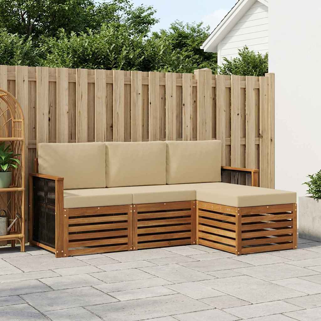 Outdoor-Sofagarnitur 4 stk. Natur und Beige