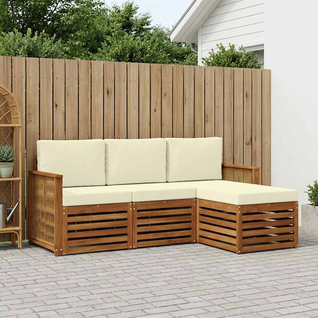 Outdoor-Sofagarnitur mit Kissen 4 pcs Natur und Creme