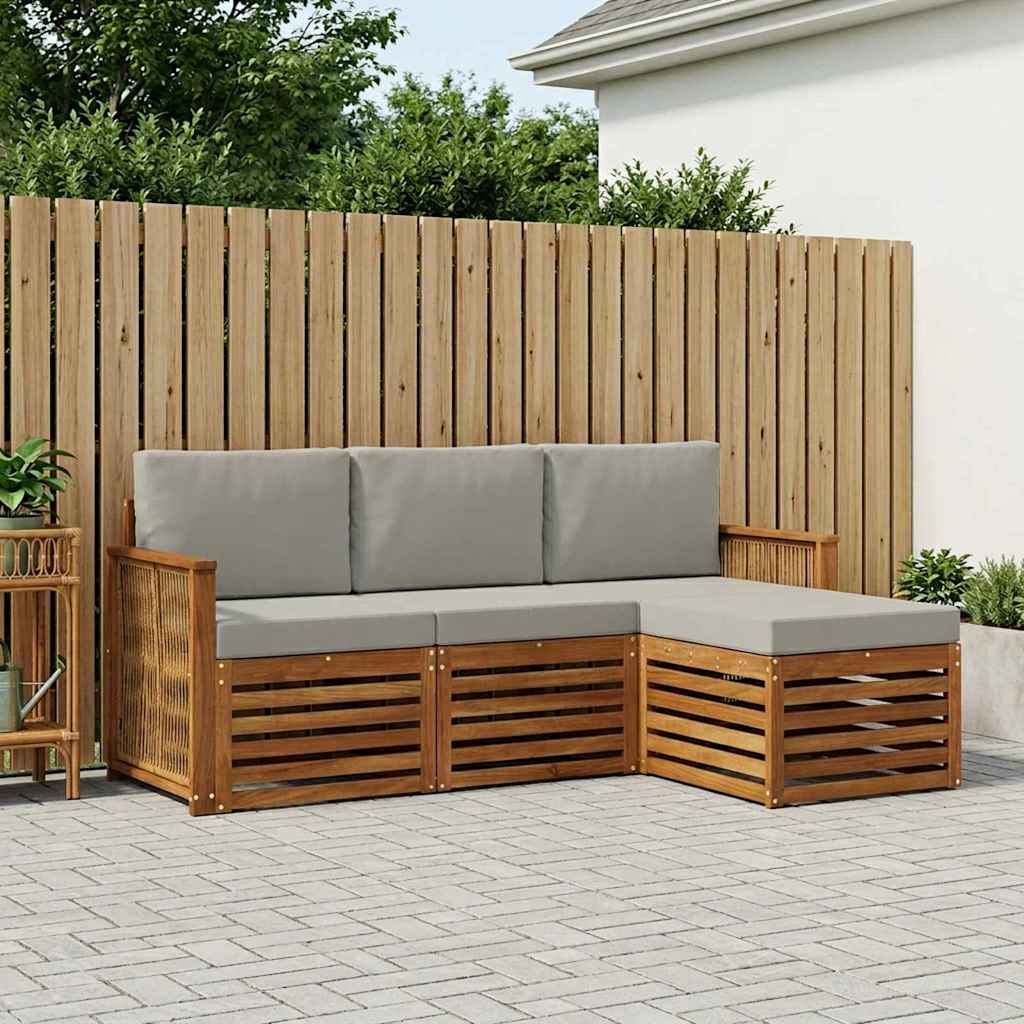 Outdoor-Sofagarnitur 4 stk. Natürlich und Hellgrau