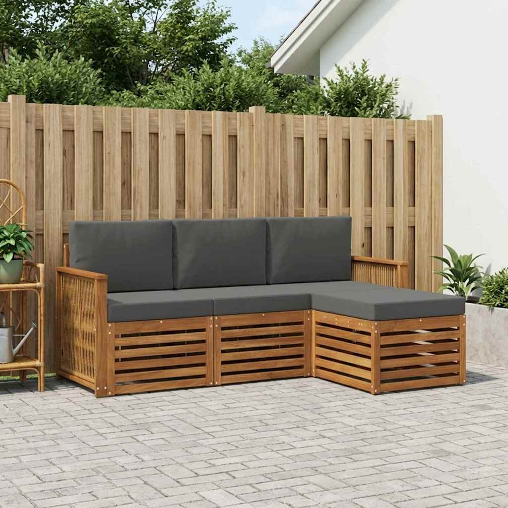 Outdoor-Sofagarnitur mit Kissen 4 pcs Natur und Anthrazit