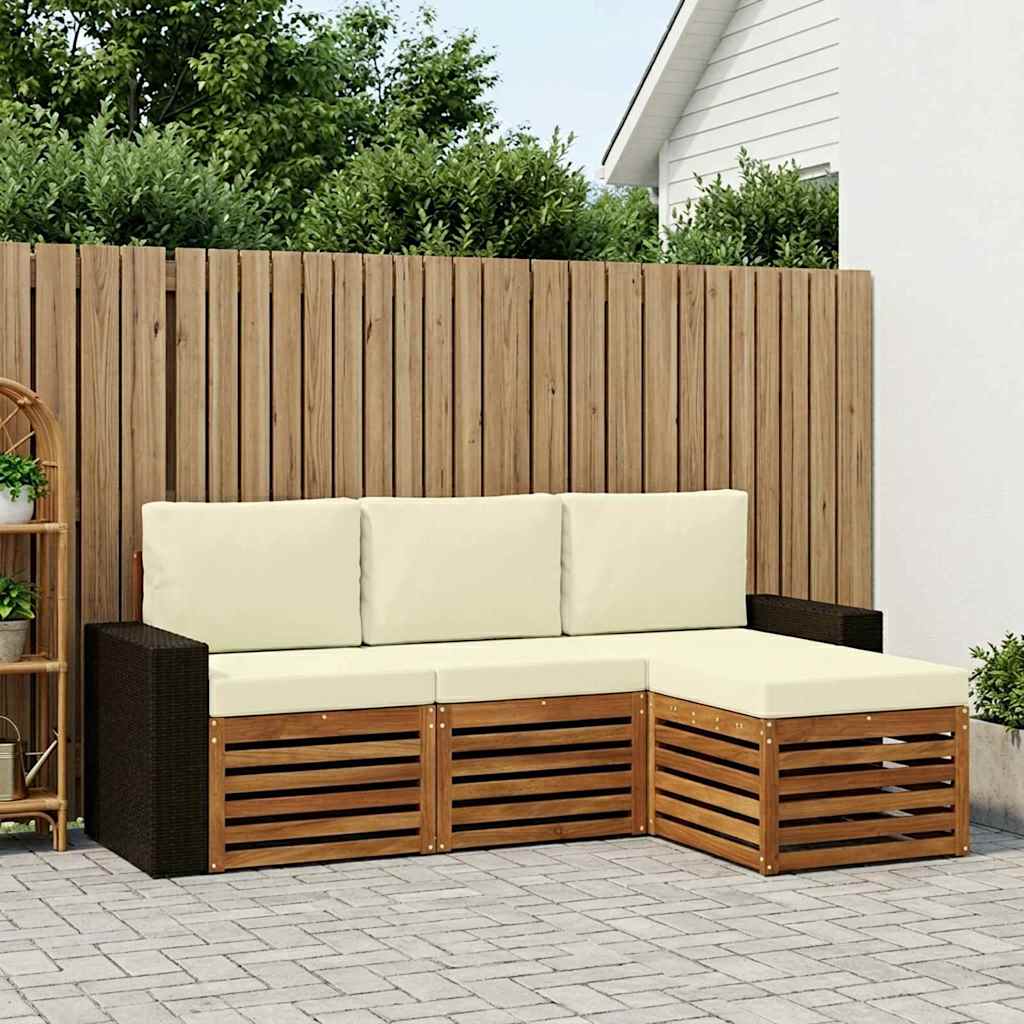 Outdoor-Sofagarnitur mit Kissen 4 pcs Natur und Creme