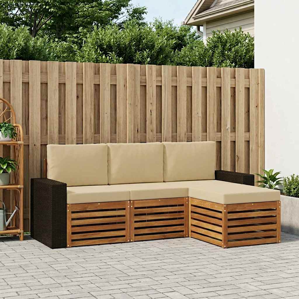 Outdoor-Sofagarnitur 4 stk. Natur und Beige