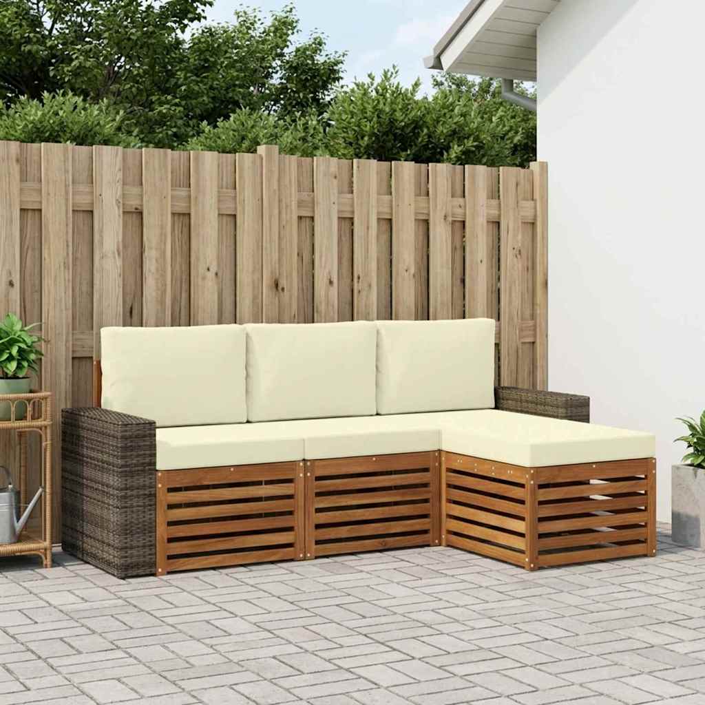 Outdoor-Sofagarnitur mit Kissen 4 pcs Natur und Creme