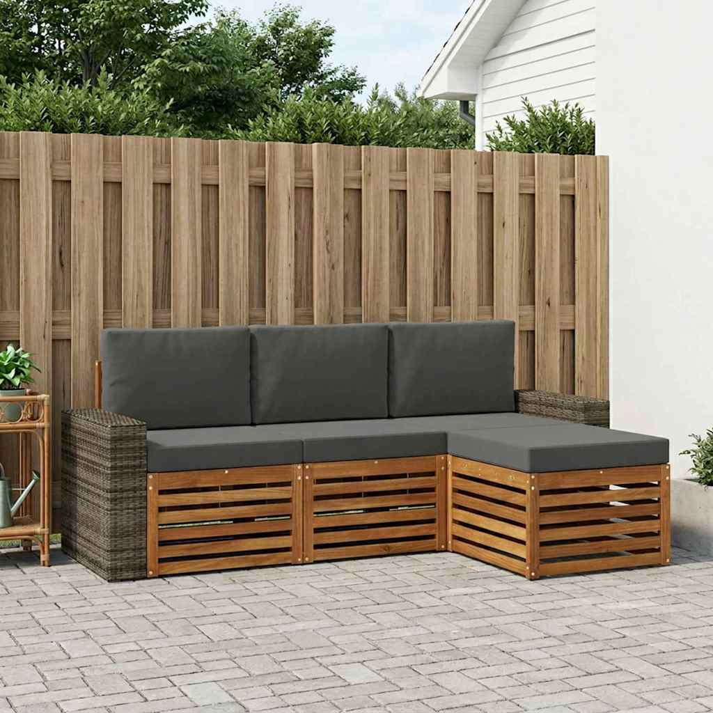 Outdoor-Sofagarnitur 4 stk. Natur und Anthrazit