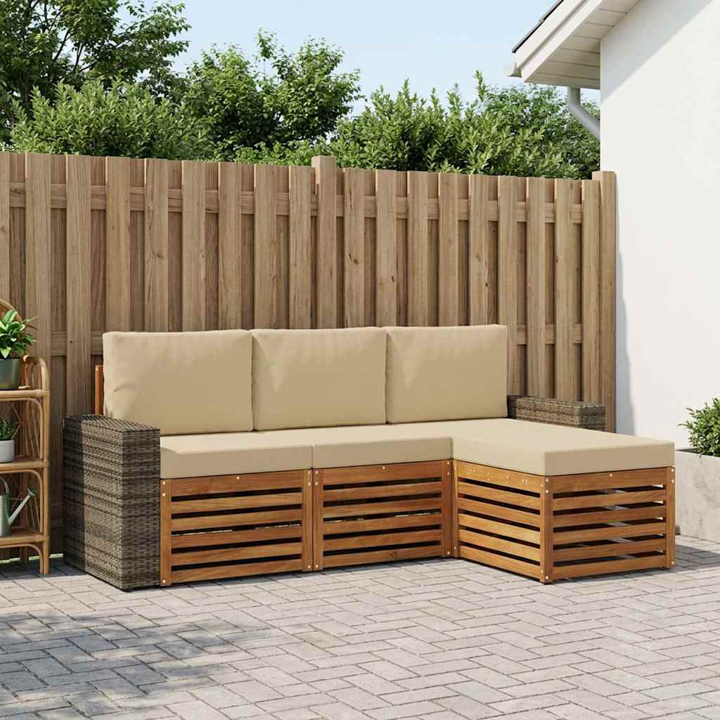 Outdoor-Sofagarnitur 4 stk. Natur und Beige