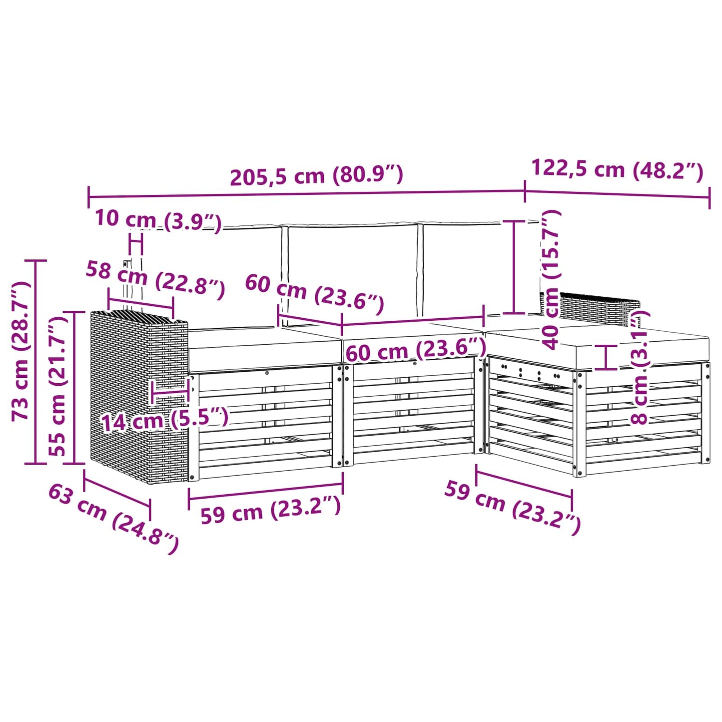 Outdoor-Sofagarnitur 4 stk. Natur und Beige