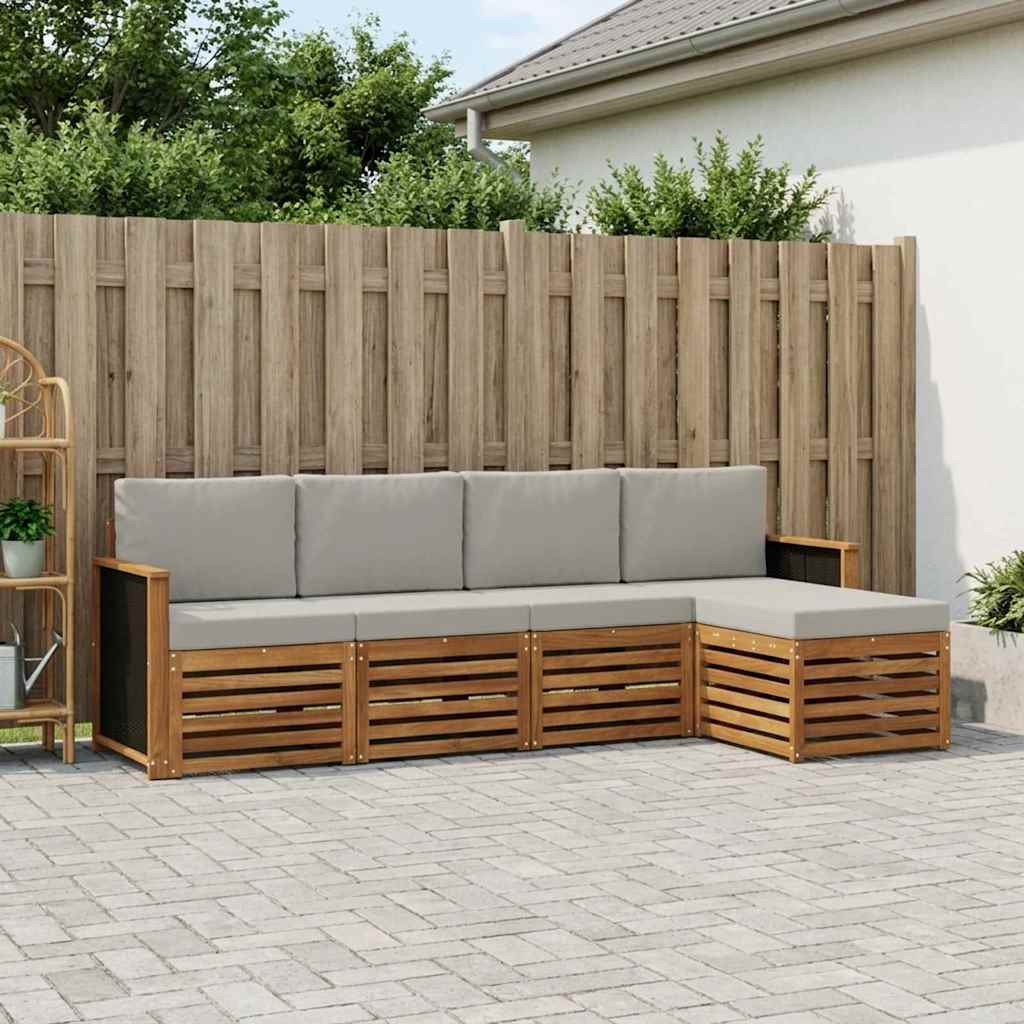 Outdoor-Sofagarnitur 5 stk. Natur und Hellgrau