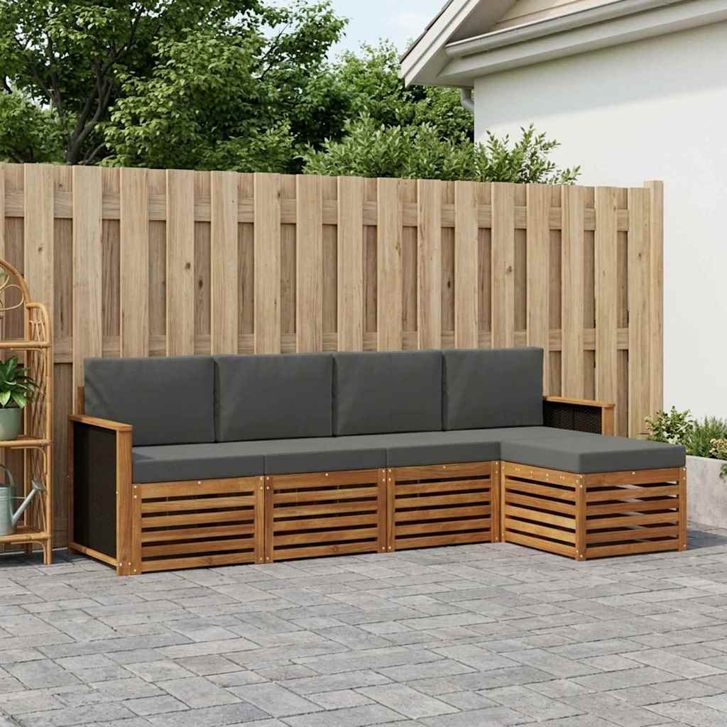 Outdoor-Sofagarnitur mit Kissen 5 pcs Natur und Anthrazit