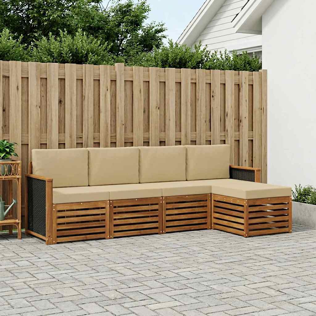 Outdoor-Sofagarnitur 5 stk. Natur und Beige