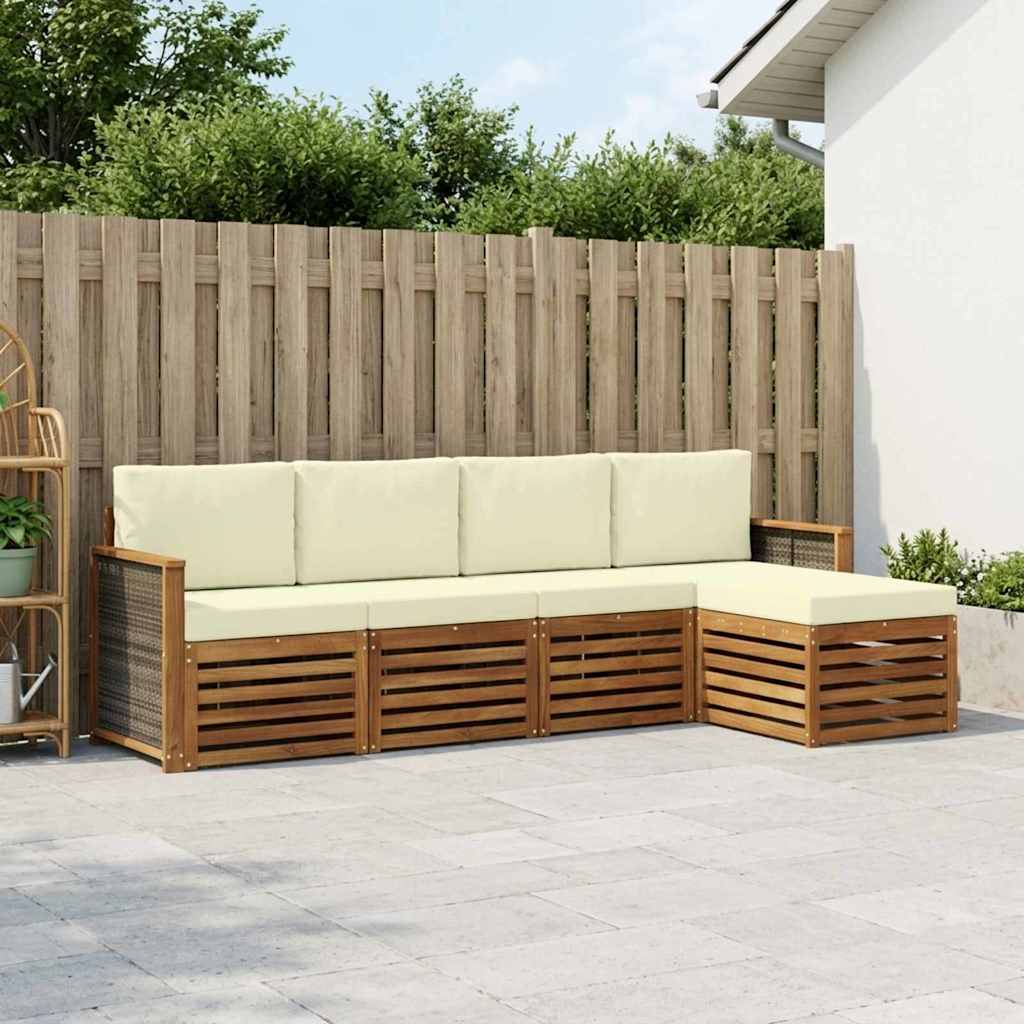 Outdoor-Sofagarnitur mit Kissen 5 pcs Natur und Creme